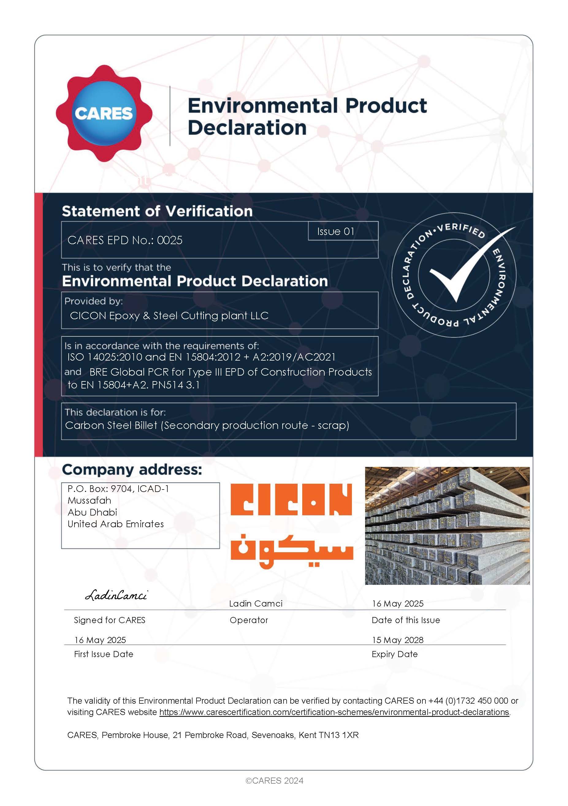Cicon Epoxy & Steel Cutting plant LLC EPD